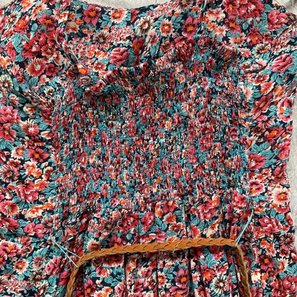 New Look Floral Smocked Back Sundress with Braided Belt M Cottagecore Boho Retro - Picture 9 of 14